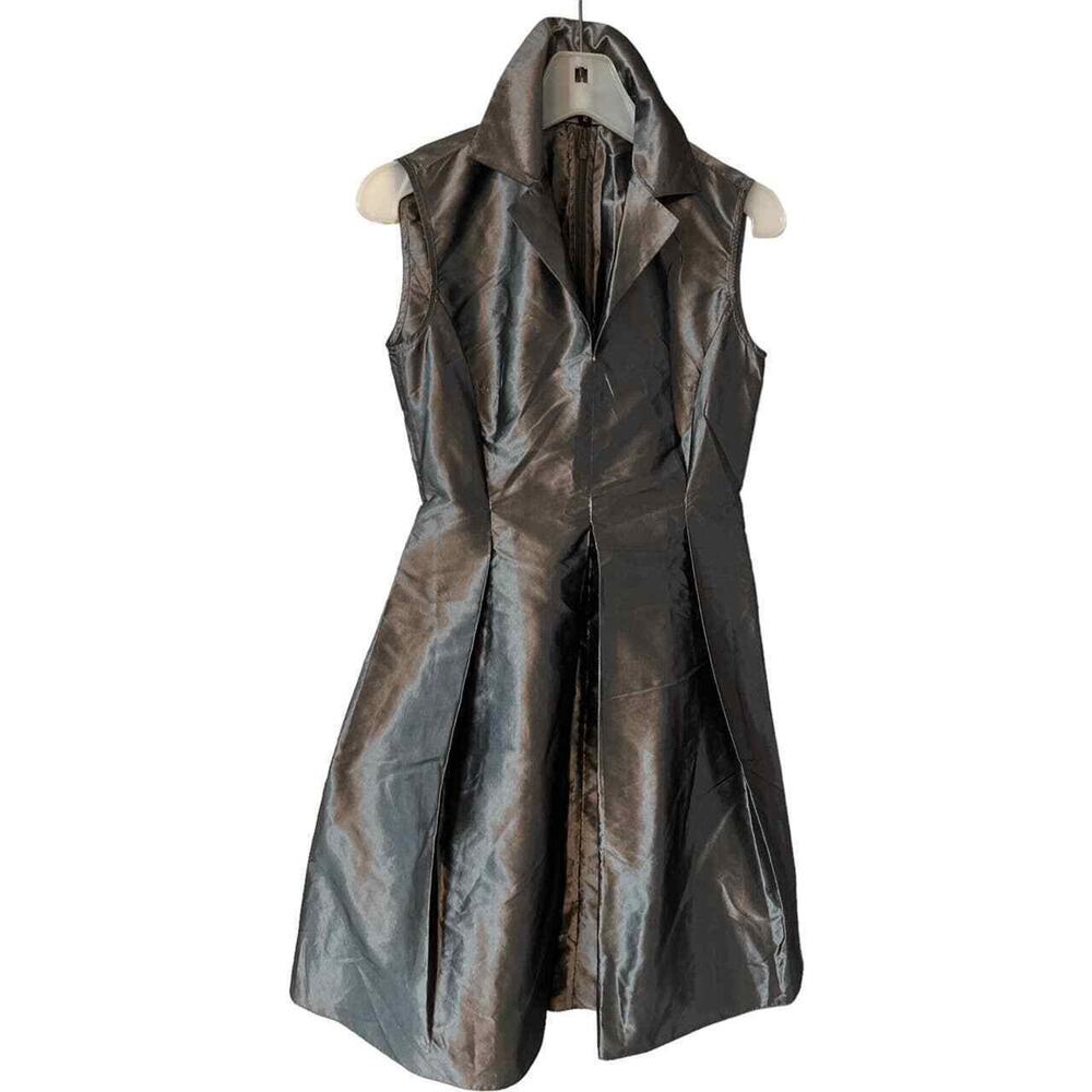 Valentina Kova SILK TAFFETA PEWTER FIT & FLARE MINI DRESS SZ 2 RT $1100